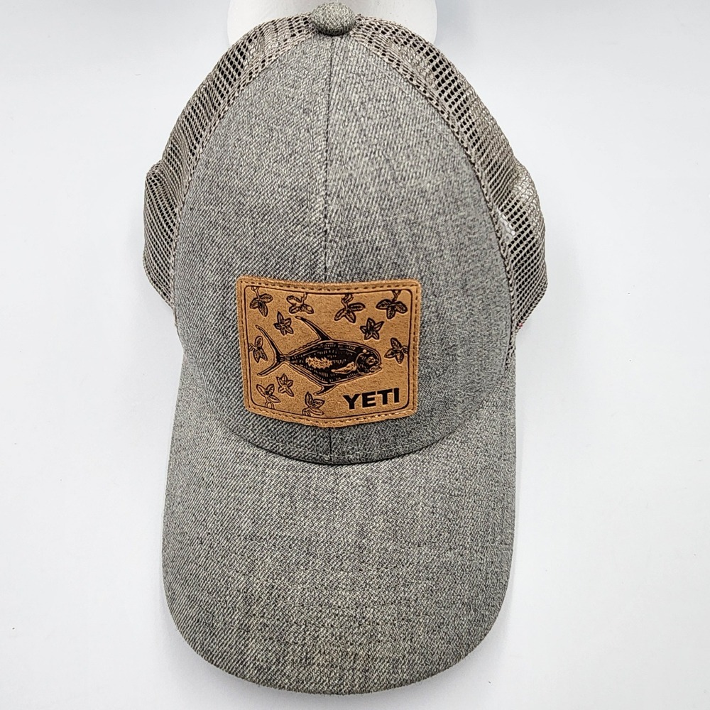 Yeti Gray Mesh Adjustable Trucker Hat Fish Patch Outdoor Men